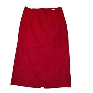 Marc New York Skirt Sz S Red Block Faux Suede Pencil Stretch Unlined Midi Andrew